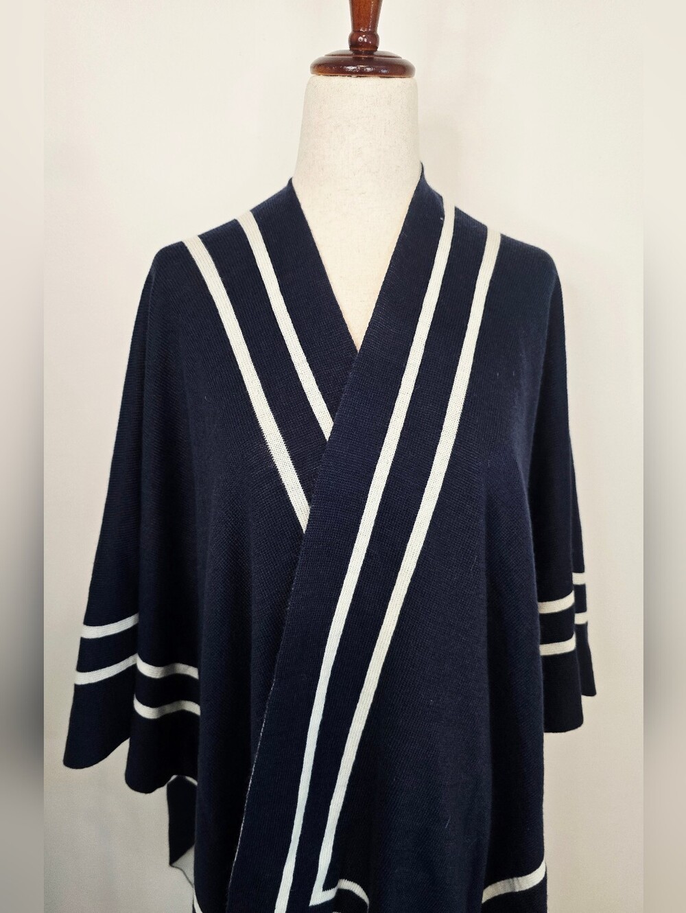 Navy Lauren Ralph Lauren Nautical Cape Poncho Coastal Preppy Academia Minimalist - Picture 4 of 10